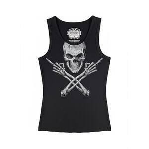 Lethal Angel Skull & Crossbones Gothic Punk Biker Man Beater Tank Top M